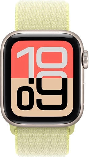 Apple Watch SE 3 Sport Loop 44 мм, «сияющая звезда», ремешок неоново-желтого цвета