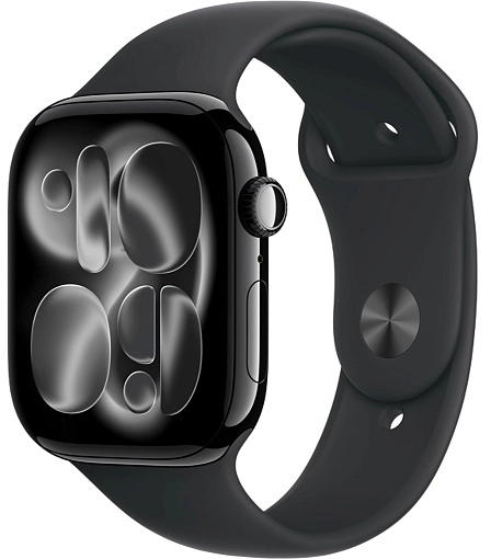 Apple Watch Series 11 42 мм, черный глянец, ремешок черного цвета, размер S/M
